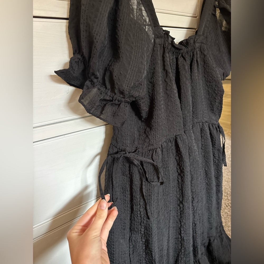 Madewell Square-Neck Tiered Midi Dress in Textured Seersucker black - Picture 7 of 7